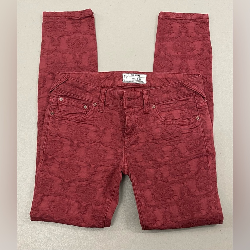 Free People Brick Red Brocade Jeans Size 25